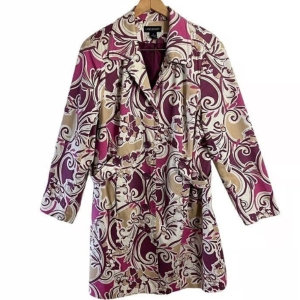 LANE BRYANT Size 28 Paisley Floral Pink White Button Front Trench Coat